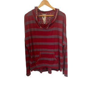 Red & Purple Striped Light Long Sleeve Hooded Casual Top L